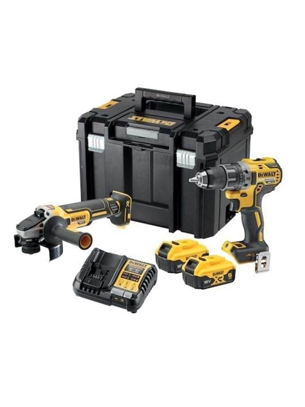 Dewalt DCK2020P2T-QW 18V XR Carbonless Combi set with drill angle grinder 2x5Ah batteries charger and TSTAK Vaerktoej