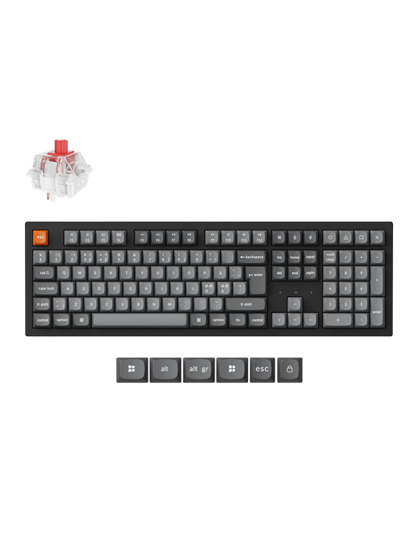 Keychron K10 MAX QMK/VIA Wireless Tri-Mode - Super Red - Gaming Tastatur - Nordisk - Sort Tastatur