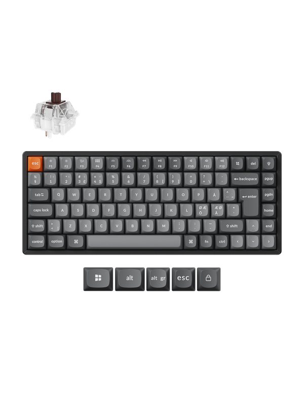 Keychron K2 MAX QMK/VIA Wireless Tri-Mode - Super Brown - Gaming Tastatur - Uden Numpad - Nordisk - Sort Tastatur