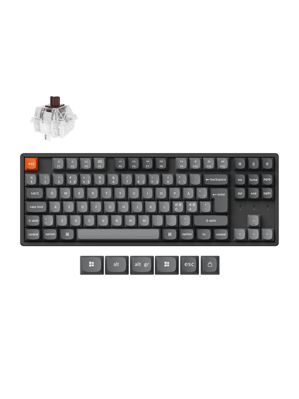 Keychron K8 MAX QMK/VIA Wireless Tri-Mode - Super Brown - Gaming Tastatur - Uden Numpad - Nordisk - Sort Tastatur