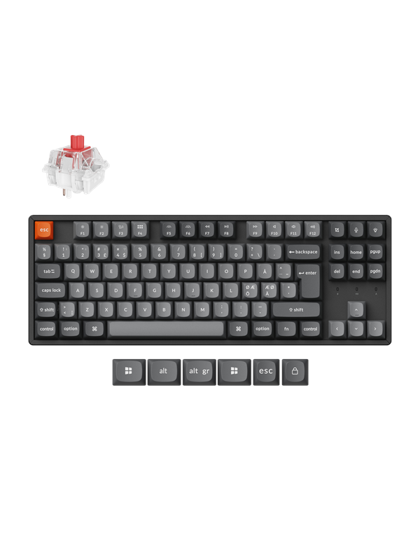 Keychron K8 MAX QMK/VIA Wireless Tri-Mode - Super Red - Gaming Tastatur - Uden Numpad - Nordisk - Sort Tastatur