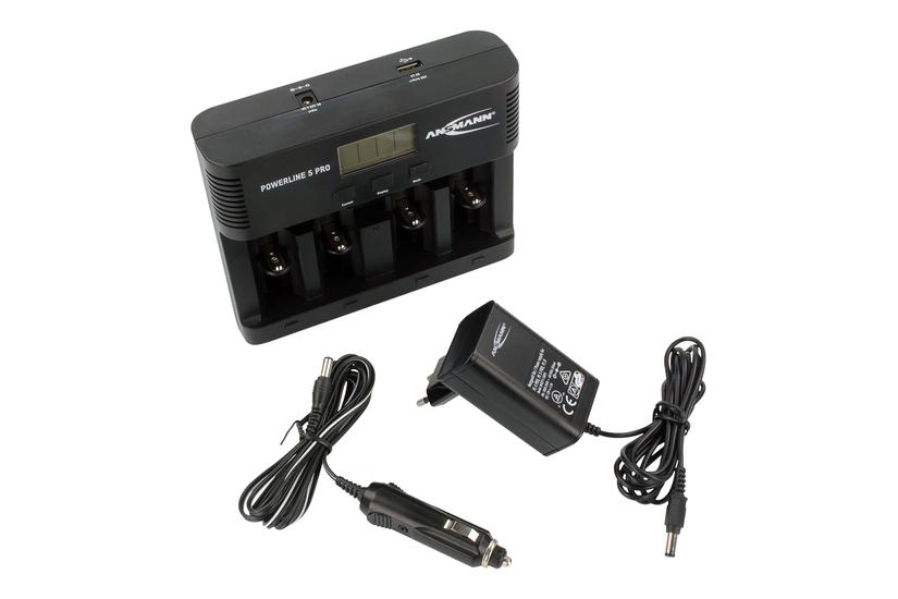 ANSMANN Powerline 5 Pro batterioplader - + AC-strømadapter + bilstrømsadapter - USB IT og elektronik > Hardware > Strømforsyninger > Strømadaptere og opladere
