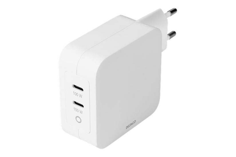 DELTACO USBC-GAN03 strømforsyningsadapter - 2 x USB-C - 100 Watt IT og elektronik > Telefoni/GPS > Mobiltilbehør > Batterier og oplader til mobiltelefoner