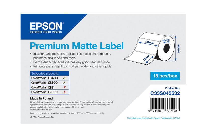 Epson Premium - pressestempel skæreetikette - mat - 440 etikette(r) - 102 x 76 mm IT og elektronik > Scan/Print > Papir til print > Labels/etiketter