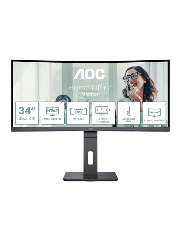 34" AOC Pro-line - 3440x1440 - 100Hz - VA - 65W USB-C - KVM Switch Skaerm