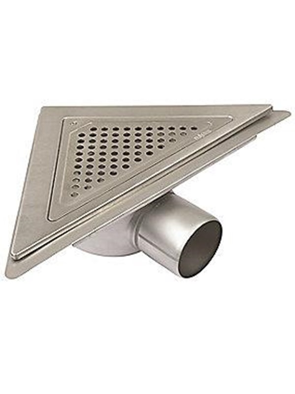 Blücher JUST gulvafløb med vandret Ø75 mm udløb trekantet samt smøremembran. Til beton & fliser. Rustfrit stål Afloeb