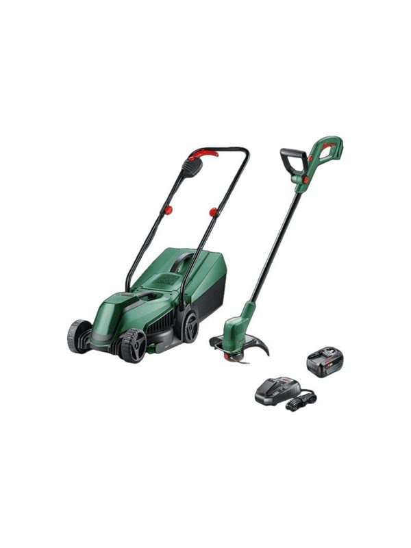Bosch Akkuplæneklipper 18V Lawnmower and grass trimmer with 4.0Ah battery and charger Plaeneklipper