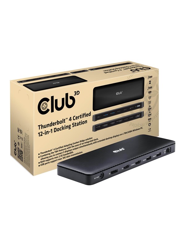 Club 3D 12-in-1 - docking station - USB-C / USB4 / Thunderbolt 3 / Thunderbolt 4 - 2 x HDMI DP Thunderbolt 4 - 2.5GbE Dockingstation