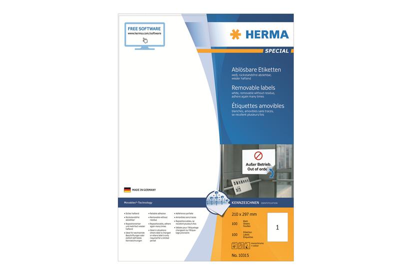 HERMA Special - etiketter - mat - 100 etikette(r) - A4 Kontor > Arkivering > Arkiveringstilbehør > Etiketter