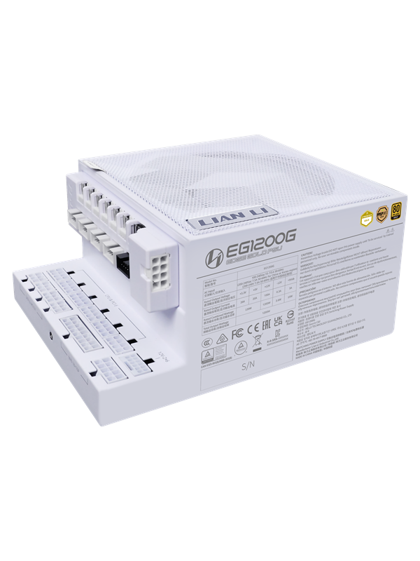 Lian Li Edge Gold 1200W White Strømforsyning - 1200 Watt - 120 mm - ATX 3.1 - 80 Plus Gold certified Stroemforsyning