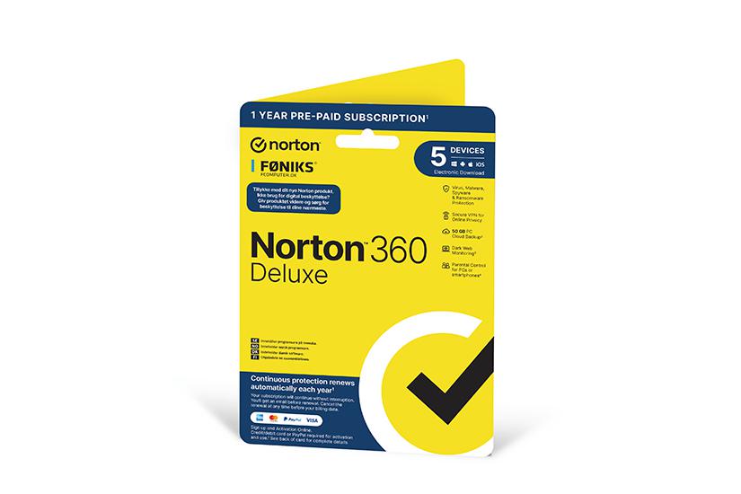 Norton 360 Deluxe - 1 år - 5 enheder IT og elektronik > Software > Antivirus og sikkerhed > Sikkerhedssuiter