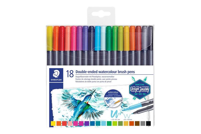 STAEDTLER 3001 - børstepen med dobbeltspids - assorterede vandfarver (pakke med 18) Livsstil