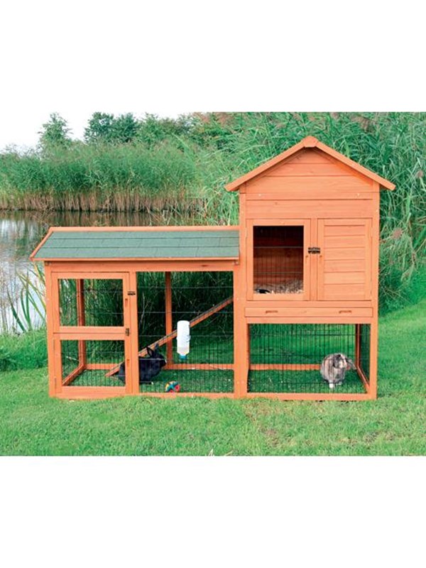 Trixie natura small animal hutch w. outdoor run 2 storeys 199 × 146 × 93 cm brown Gnavere