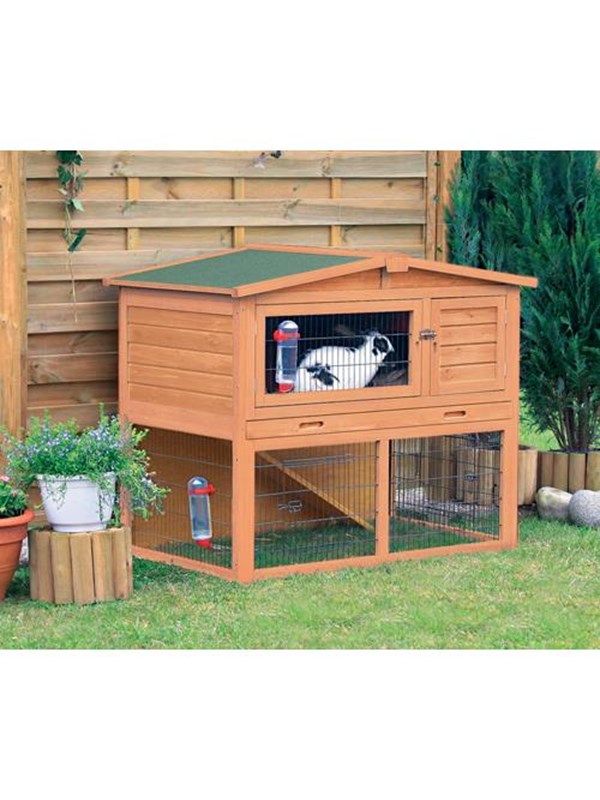 Trixie natura small animal hutch with outdoor run 124 × 102 × 78 cm brown Gnavere