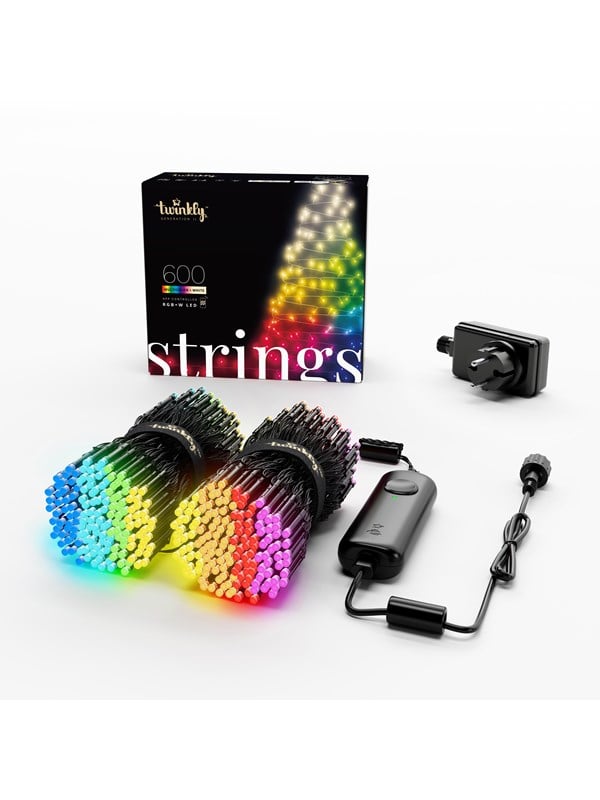 Twinkly Strings - 600 App-Controlled RGB + Warm White LEDs. 48 Meters. Black Wire. Smart Home