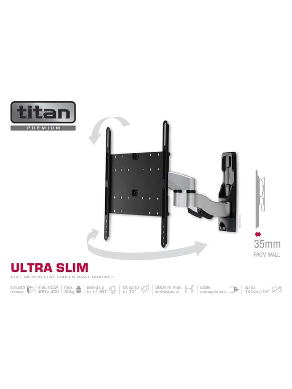 Vivanco Fuldt bevægelsesbeslag 65"/35kg 35 kg 55" Fra 100 x 100 mm Vaegbeslag AV Beslag AV Moebler