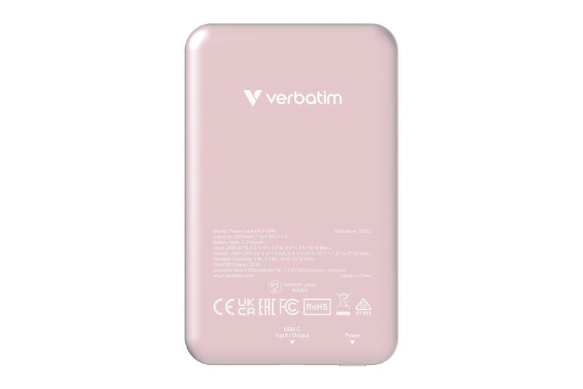 Verbatim Charge 'n' Go trådløs power bank - magnetisk montering - Li-pol - 24 pin USB-C - 20 Watt IT og elektronik > Hardware > Batterier > Powerbanks
